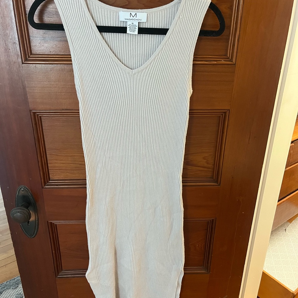 Magaschoni Cream Ribbed Midi Dress
